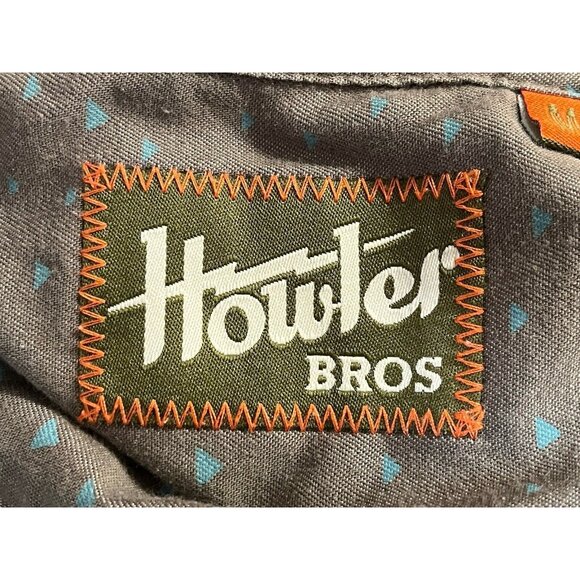 Howler Bros Men's Medium Long Sleeve Shirt Gray With Turquoise Triangles - Picture 7 of 8